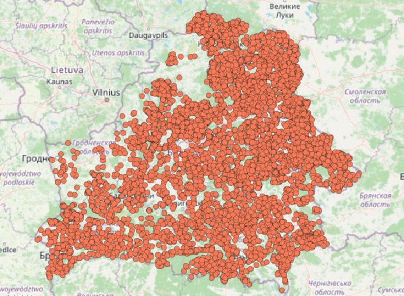 Карта вёсак, знішчаных карнікамі